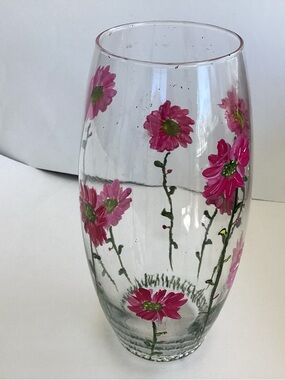 Hand Crafted Pink Floral Glass Vase